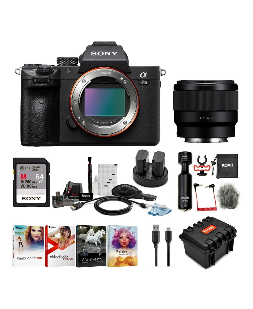 Sony a7 Iii Full Frame Mirrorless Camera with 50mm f/1.8 Lens Bundle