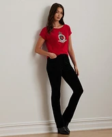 Lauren Ralph Women's Beaded-Crest Cotton Jersey Tee