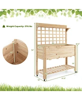 Givimo Wooden Raised Garden Bed with Wheels Trellis and Storage Shelf