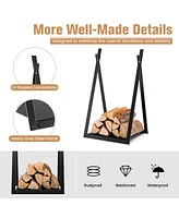 Skonyon Triangle Firewood Rack with Raised Base for Fireplace Fire Pit-Black