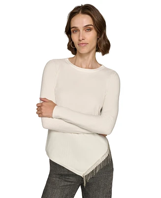 Karl Lagerfeld Paris Women's Asymmetrical Crystal-Trim Sweater