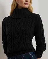 Lauren Ralph Women's Aran-Knit Wool-Blend Turtleneck Sweater