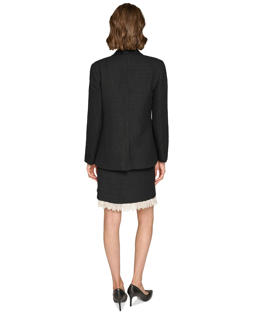 Karl Lagerfeld Paris Women's Pearl-Trim Tweed Blazer