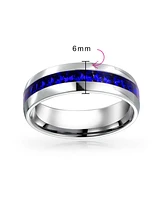 Bling Jewelry Mens Stainless Steel Dark Blue Crystal Eternity Band Ring Unisex