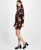 Bar Iii Women's Printed Satin Faux-Wrap Dress, Created for Macy's