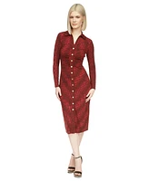 Michael Kors Women's Collared Button-Up Long Sleeve Midi Dress