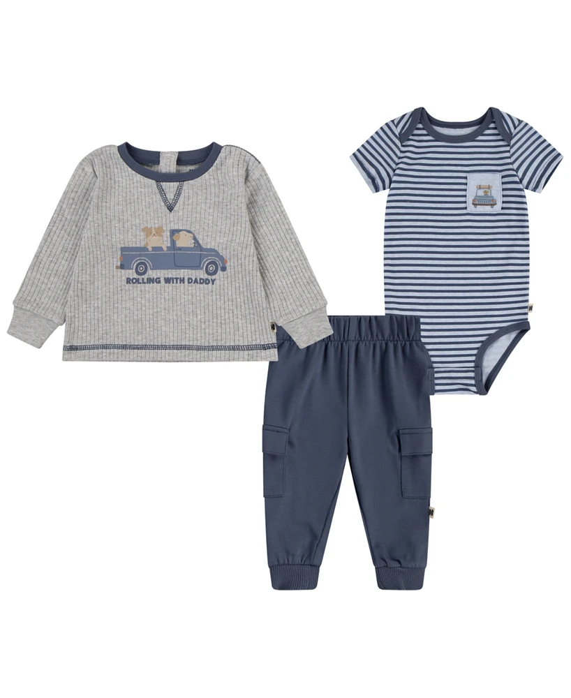 Huggies Baby Boys Short Sleeve Bodysuit, Crew and Pants 3-Piece Set