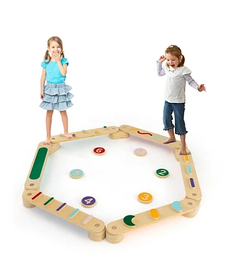 Gymax Wooden Balance Beam w/ Stepping Stones Balance Board Toy Playset for 1+ Toddlers