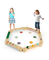 Gymax Wooden Balance Beam w/ Stepping Stones Balance Board Toy Playset for 1+ Toddlers