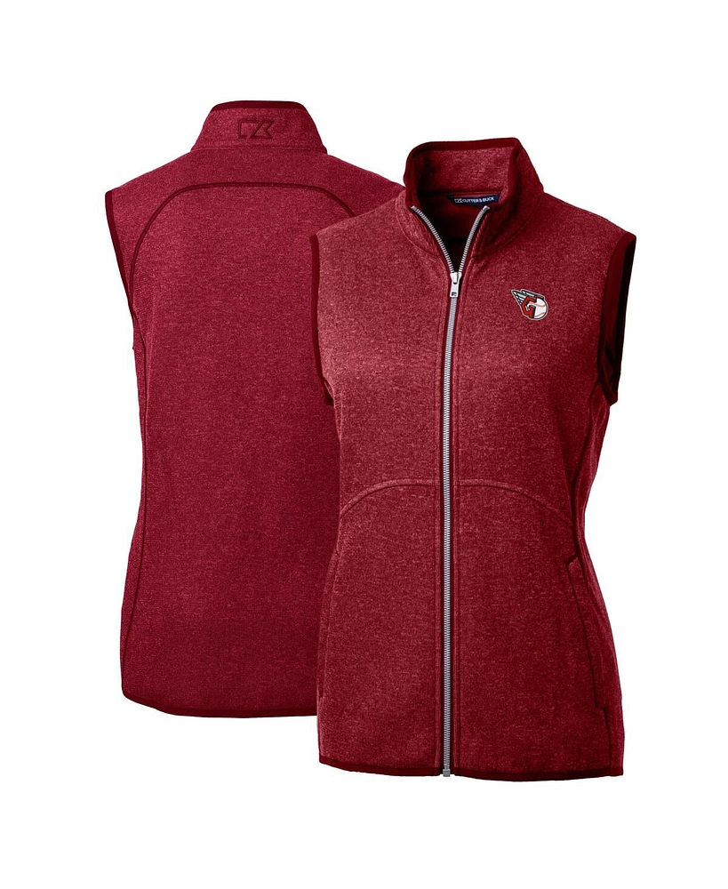 Cutter & Buck Women's Heather Red Cleveland Guardians Mainsail Sweater-Knit Full-Zip Vest