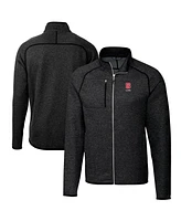 Cutter & Buck Men's Heather Charcoal Nc State Wolfpack Alumni Logo Mainsail Sweater-Knit Full-Zip Jacket