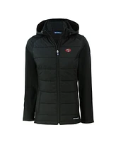 Cutter & Buck Women's Black San Francisco 49ers Throwback Evoke Hybrid Eco Softshell Full-Zip Hoodie Jacket