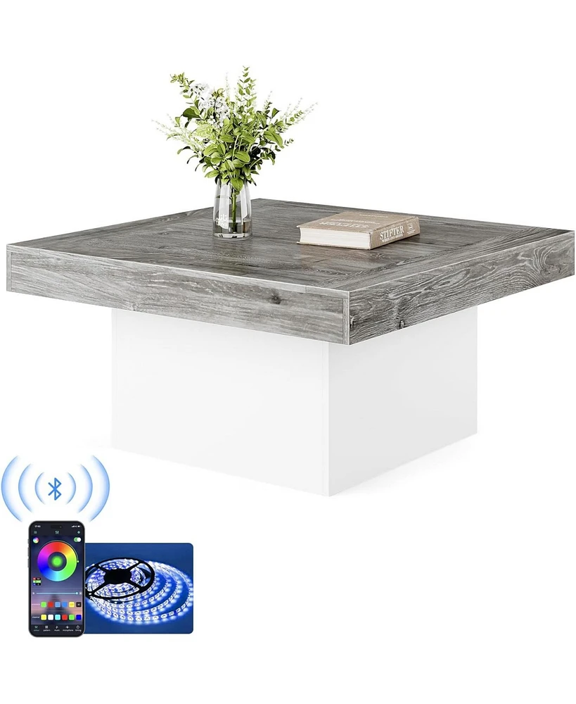 Tribesigns Coffee Table Square Led Coffee Table Engineered Wood Low Coffee Table for Living Room