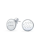 Bling Jewelry Tiny Simple Round Astrology Aquarius Horoscope Zodiac Stud Earrings Sterling Silver