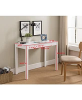 Kings Brand Furniture White Finish Wood Single Drawer Parsons Desk