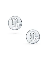 Bling Jewelry Tiny Simple Round Astrology Capricorn Horoscope Zodiac Stud Earrings Sterling Silver