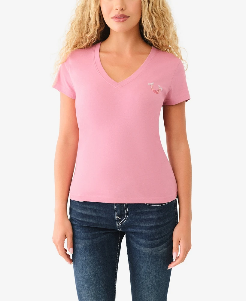 True Religion Women's Crystal Wing V Neck Tee