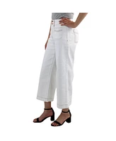 Indigo Poppy Women's Cream Tummy Control Wide Leg Crop with Patch Pockets