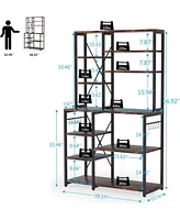 Tribesigns Kitchen Baker's Rack, 6-Tier Kitchen Utility Storage Shelf Table with 10 S-Shaped Hooks and Metal Frame, Workstation Organizer Shelf