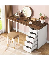 Tribesigns 47 inches Vanity Desk with 5 Drawers, Rustic Brown Makeup Vanity Table Dressing Table with Storage, Modern Simple Computer Desk for Women,