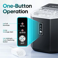 26 lbs Portable Countertop Self-Cleaning Ice Maker, 9 Bullet Cubes in 6 Mins with Handle