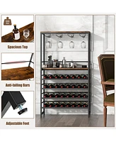 Freestanding Wine Bakers Rack with 4-Tier Wine Storage and 4 Rows of Stemware Racks