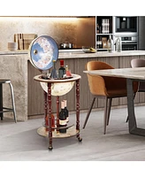Sugift 17 Inch Italian Style Design Wooden Globe Liquor Bottle Wine Rack with Wheels