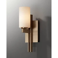 Ludlow Modern Wall Sconce Lighting Burnished Brass Metal Hardwired 14" High Fixture Frosted White Glass for Bedroom Bathroom Bedside Living Room Home