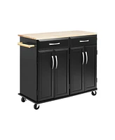 Sugift Rolling Kitchen Island Cart with Rubber Wood Top and Smooth Lockable Wheels