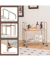 Sugift 2-Tier Mobile Serving Cart with Tempered Glass Shelf