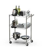 Sugift 3-Tier Rolling Utility Cart with Handle Bar and Adjustable Shelves