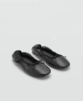 Mango Women's Bow Detail Leather Ballet Flats