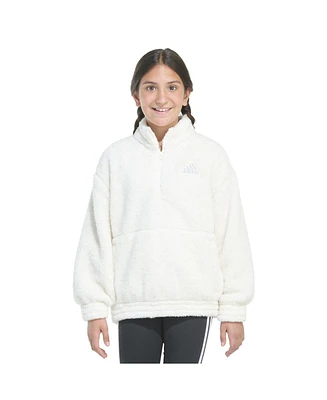 adidas Big Girls Mock Neck Furry Lurex Sherpa Pullover Jacket