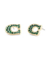 Coach Faux Stone Signature Pave C Stud Earrings