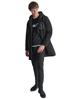 Dkny Men's Tufted-Chenille Logo Applique Long Hooded Stadium Coat