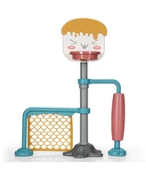 3-in-1 Height Adjustable Basketball Stand Set with Soccer and Roller