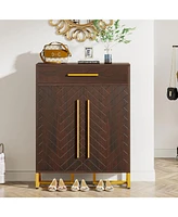 Tribesigns Shoe Cabinet with Doors, 20 Pairs Shoe Storage Cabinet with Drawer for Entryway, Modern Shoe Rack Organizer with Shelves for Hallways Bedro