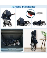 Sugift Folding Pet Stroller with Storage Basket and Adjustable Canopy