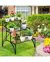 Sugift 3-Tier Metal Plant Rack Garden Shelf in Stair Style