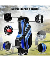 Blue Golf Stand Cart Bag with 6-Way Divider Carry Pockets