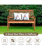 Two Person Solid Wood Garden Bench with Curved Backrest and Wide Armrest