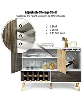 Sugift Wine Storage Mid-Century Buffet Sideboard Wooden Storage Cabinet