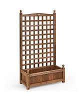Solid Free Standing Wood Planter Box with Trellis for Garden