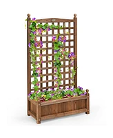 Solid Free Standing Wood Planter Box with Trellis for Garden