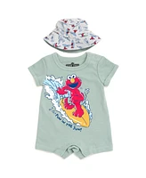 Sesame Street Baby Boys Elmo Cookie Monster Bird Romper and Bucket Sun Hat Newborn to