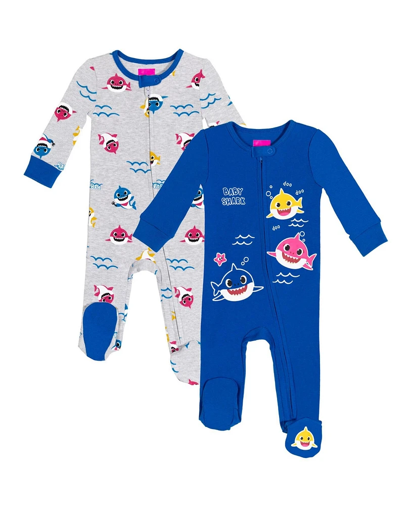 Pinkfong Baby Boys Mommy Shark Daddy 2 Pack Zip Up Sleep N' Play Coveralls Newborn to