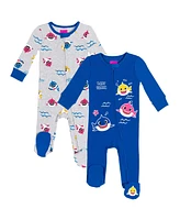 Pinkfong Baby Boys Mommy Shark Daddy 2 Pack Zip Up Sleep N' Play Coveralls Newborn to