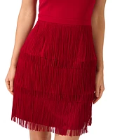 Adrianna by Papell Women's Asymmetric Fringed Sleeveless Sheath Dress