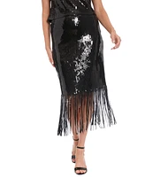 Muse Women's Sequinned Fringe-Hem Midi Skirt