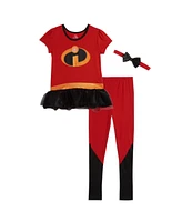 Incredibles Girls Cosplay T-Shirt Dress Leggings and Headband 3 Piece Outfit Set
